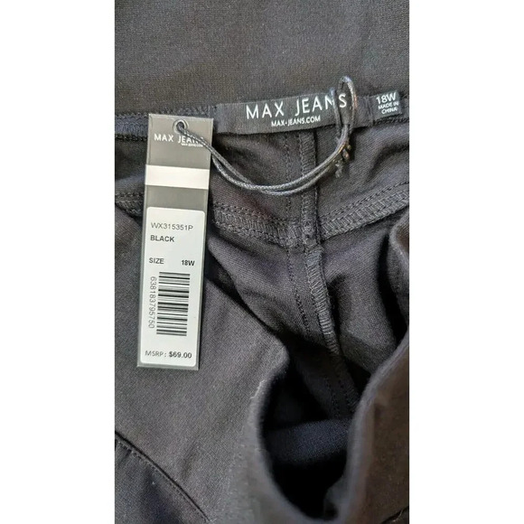 Max Jeans Dress Pants 18W Black Stretch Solid Logo Ponte Knit Back Pockets - Picture 4 of 12
